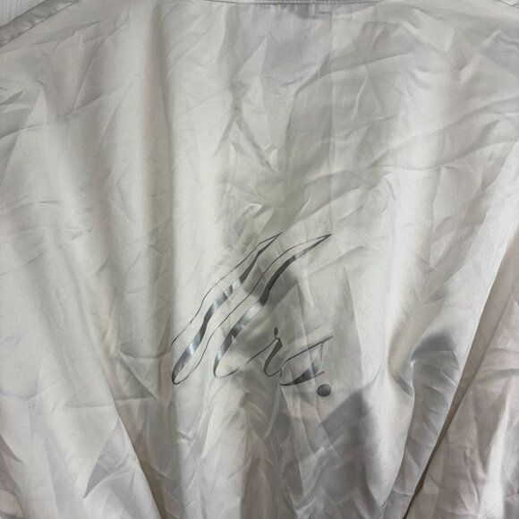 Bridal Satin Gown Mini Robe White & Pink Trim Tie Front "Mrs" On Back Wedding M - Picture 4 of 5